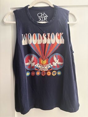 Chaser Woodstock 1969 Graphic Tank Top, NWT, Size Large. Navy. Vintage inspired.